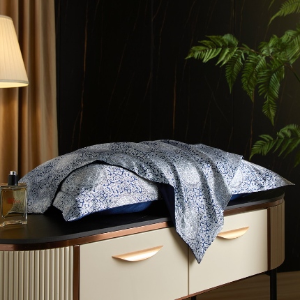 黄鹂鸟 2025新款高端轻奢丝滑裸睡丝绸印花水洗真丝天丝单品枕套 花好月圆蓝