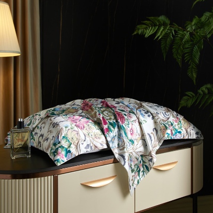 黄鹂鸟 2025新款高端轻奢丝滑裸睡丝绸印花水洗真丝天丝单品枕套 金枝玉叶白