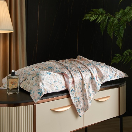 黄鹂鸟 2025新款高端轻奢丝滑裸睡丝绸印花水洗真丝天丝单品枕套 小碎花粉