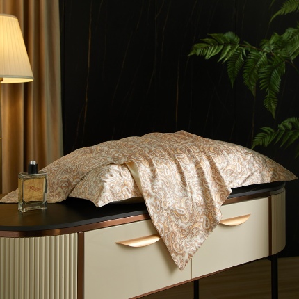 黄鹂鸟 2025新款高端轻奢丝滑裸睡丝绸印花水洗真丝天丝单品枕套 腰果米