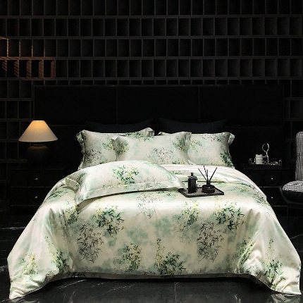 91家纺网 家纺一手货源 找家纺 （总）黄鹂鸟 2025新款高端轻奢丝滑裸睡丝绸数码印花水洗真丝天丝四件套系列 -风格一