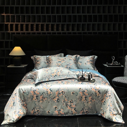 91家纺网 家纺一手货源 找家纺 （总）黄鹂鸟 2025新款高端轻奢丝滑裸睡丝绸数码印花水洗真丝天丝四件套系列 -风格一