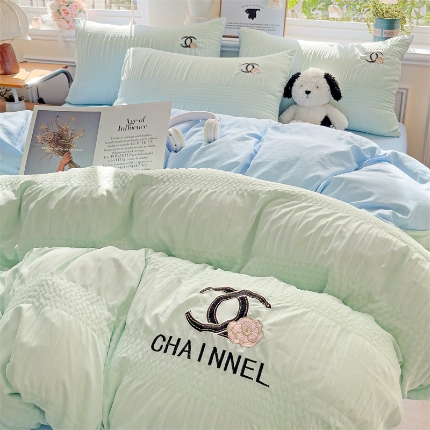 91家纺网 家纺一手货源 找家纺 （总）灰鲸 2025新款泡泡纱系列艾丽莎刺绣四件套