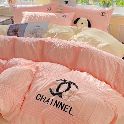 91家纺网 家纺一手货源 找家纺 （总）灰鲸 2025新款泡泡纱系列艾丽莎刺绣四件套