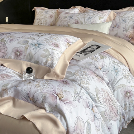 91家纺网 家纺一手货源 找家纺 （总）蓝米卡夫 2025新品-50支天丝莱赛尔数码印花夏被+四件套（礼盒包装）