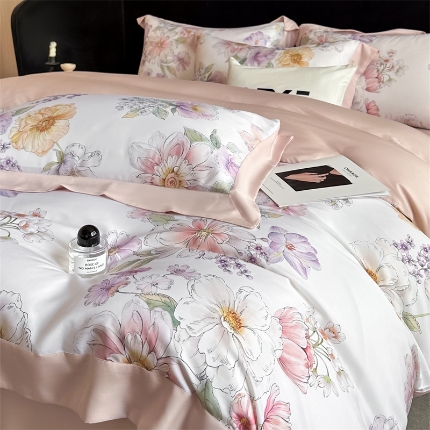 91家纺网 家纺一手货源 找家纺 （总）蓝米卡夫 2025新品-50支天丝莱赛尔数码印花夏被+四件套（礼盒包装）