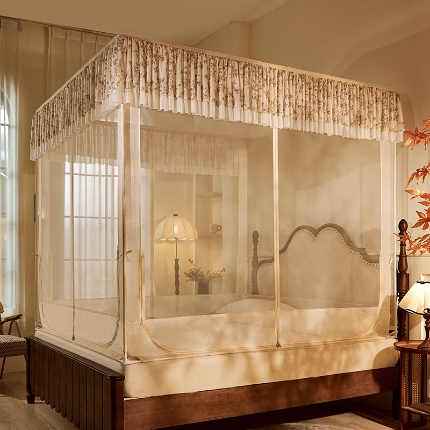 91家纺网 家纺一手货源 找家纺 （总）2025新款花边坐床蚊帐三开门加粗支架奢华高端儿童防摔家用床笠卧室浪漫刺绣免安装蒙古包