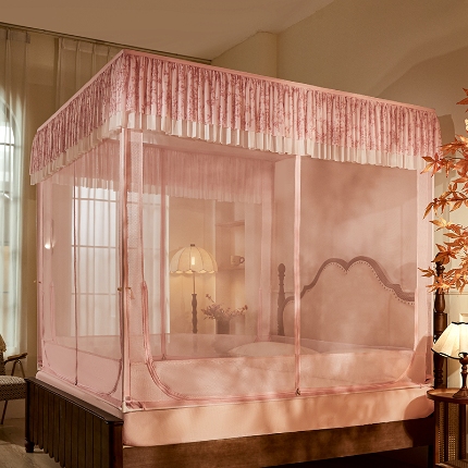 91家纺网 家纺一手货源 找家纺 （总）2025新款花边坐床蚊帐三开门加粗支架奢华高端儿童防摔家用床笠卧室浪漫刺绣免安装蒙古包