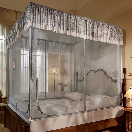 91家纺网 家纺一手货源 找家纺 （总）2025新款花边坐床蚊帐三开门加粗支架奢华高端儿童防摔家用床笠卧室浪漫刺绣免安装蒙古包