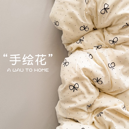 源莱 2025新款加厚针织棉双层纱系列四件套直播爆款 手绘花