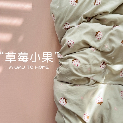 源莱 2025新款加厚针织棉双层纱系列四件套直播爆款 草莓小果