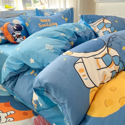 91家纺网 家纺一手货源 找家纺 （总）孩子王家纺 2025新款亲肤活性小版纯棉专版太空人卡通学生儿童宿舍四件套系列