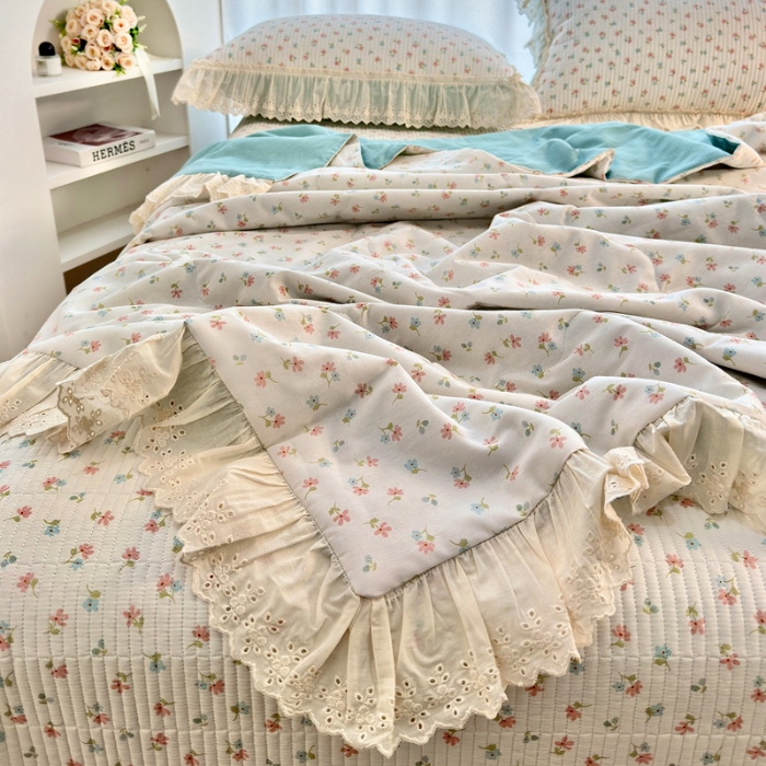91家纺网 家纺一手货源 找家纺 尊妙被业 2025春夏新款全棉纯棉印花法式花边夏被夏凉被空调被夏被 花仙子-粉