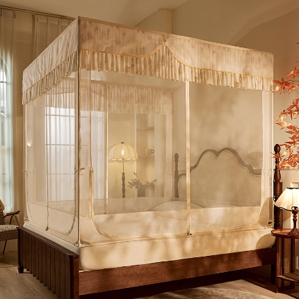 91家纺网 家纺一手货源 找家纺 （总）2025新款花边蚊帐儿童防摔三开门高雅加粗支架蒙古包婴儿防止掉床床笠回底