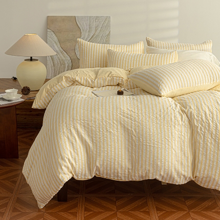 91家纺网 家纺一手货源 找家纺 （总）恩和家纺 2025新款水洗棉提花条纹四件套