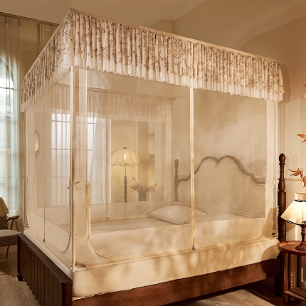 91家纺网 家纺一手货源 找家纺 （总）2025新款花边蚊帐儿童防摔三开门高雅加粗支架蒙古包婴儿防止掉床床笠回底