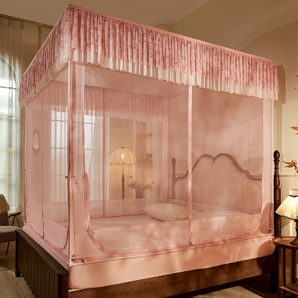 91家纺网 家纺一手货源 找家纺 （总）2025新款花边蚊帐儿童防摔三开门高雅加粗支架蒙古包婴儿防止掉床床笠回底