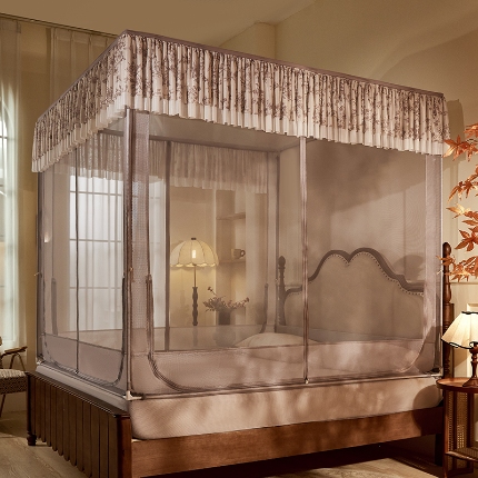 91家纺网 家纺一手货源 找家纺 （总）2025新款花边蚊帐儿童防摔三开门高雅加粗支架蒙古包婴儿防止掉床床笠回底