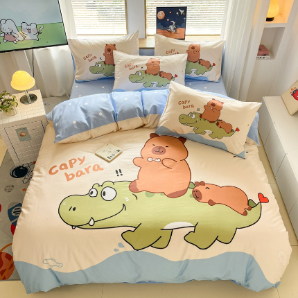 91家纺网 家纺一手货源 找家纺 （总）孩子王 2025新款亲肤活性大版纯棉专版太空人卡通学生儿童宿舍四件套系列