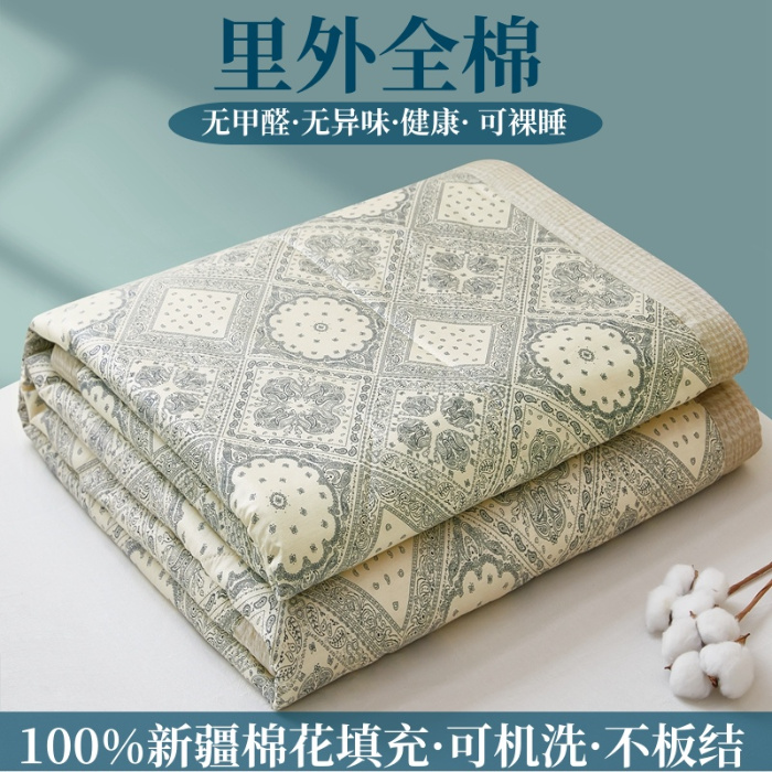 91家纺网 家纺一手货源 找家纺 黛妮雅 2025新款里外全棉印花棉花被纯棉夏被夏凉被空调被 夏被四件套 凡尔赛