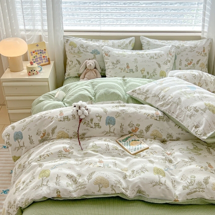 91家纺网 家纺一手货源 找家纺 （总）2025新款北欧简约全棉四件套13070纯棉床单被套学生宿舍三件套床上用品