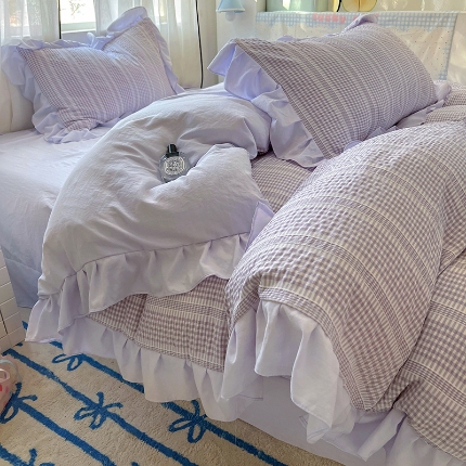 91家纺网 家纺一手货源 找家纺 （总）满座家居 2025直播爆款 韩版复古提花公主格四件套 亲肤云朵棉水洗棉四件套