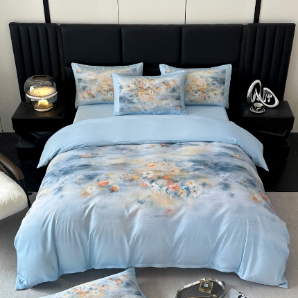 91家纺网 家纺一手货源 找家纺 （总） 2025新款 专版花型 云朵亲肤棉数码印花四件套-倾城