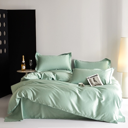 寝柔2025100S长绒棉全棉贡缎纯色四件套床单床笠款 薄荷绿