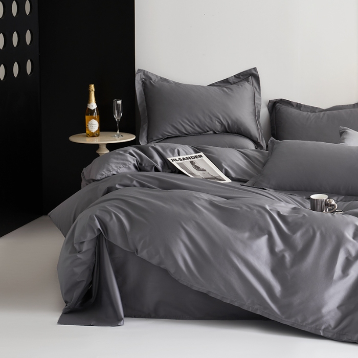 91家纺网 家纺一手货源 找家纺 寝柔2025100S长绒棉全棉贡缎纯色四件套床单床笠款 气质灰