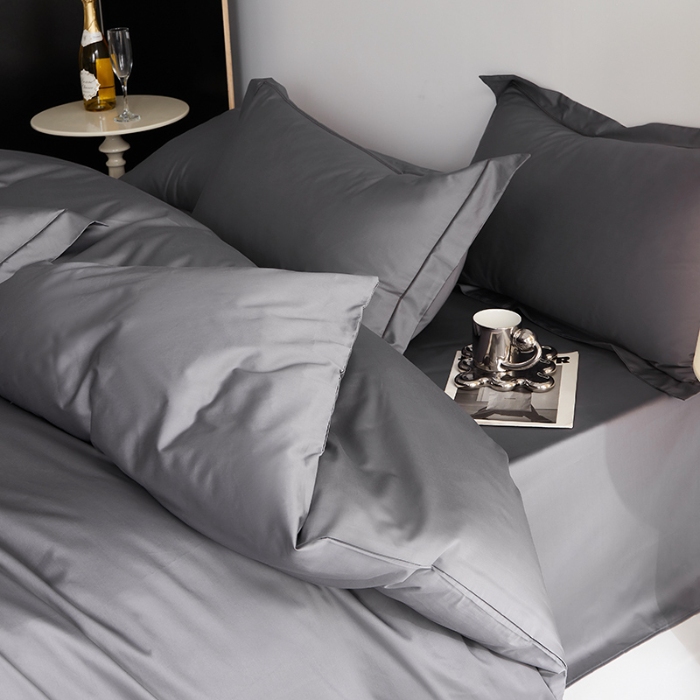 91家纺网 家纺一手货源 找家纺 寝柔2025100S长绒棉全棉贡缎纯色四件套床单床笠款 气质灰