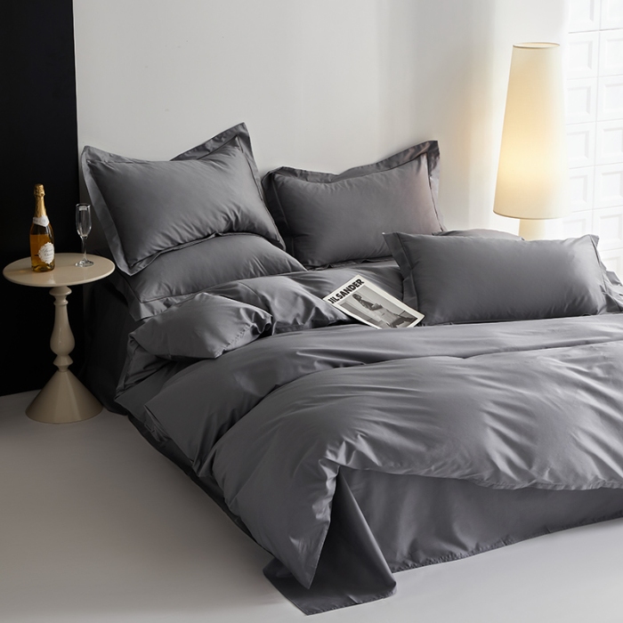 91家纺网 家纺一手货源 找家纺 寝柔2025100S长绒棉全棉贡缎纯色四件套床单床笠款 气质灰