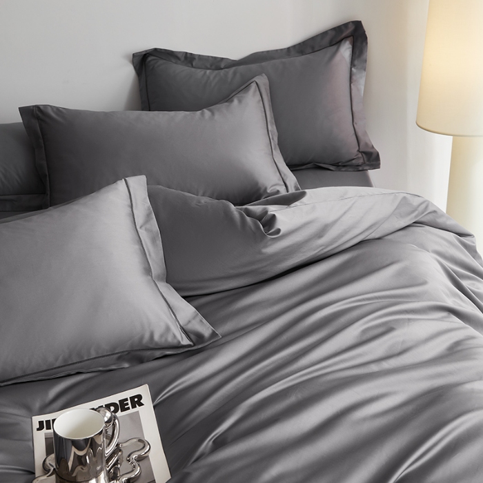 91家纺网 家纺一手货源 找家纺 寝柔2025100S长绒棉全棉贡缎纯色四件套床单床笠款 气质灰