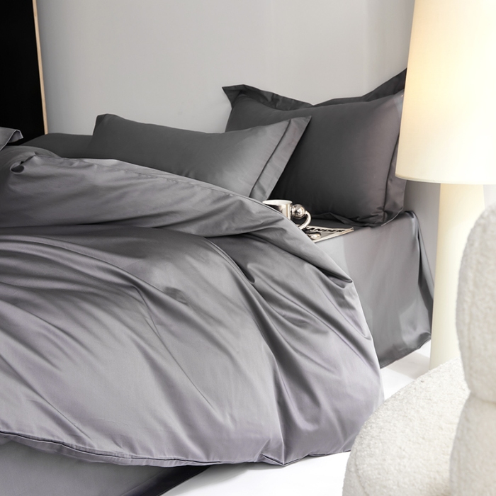 91家纺网 家纺一手货源 找家纺 寝柔2025100S长绒棉全棉贡缎纯色四件套床单床笠款 气质灰