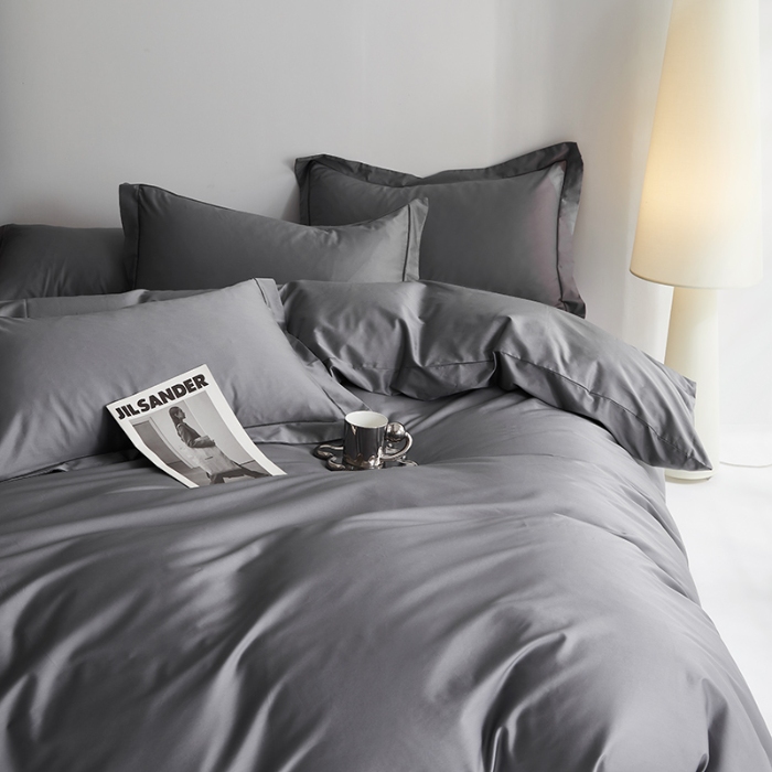 91家纺网 家纺一手货源 找家纺 寝柔2025100S长绒棉全棉贡缎纯色四件套床单床笠款 气质灰