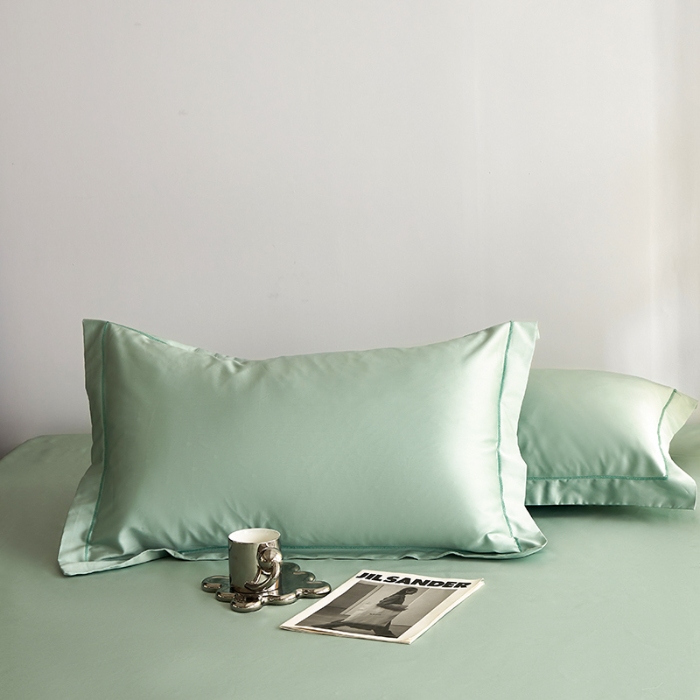 91家纺网 家纺一手货源 找家纺 2025年新款100支纯棉长绒棉全棉贡缎纯色枕套 薄荷绿