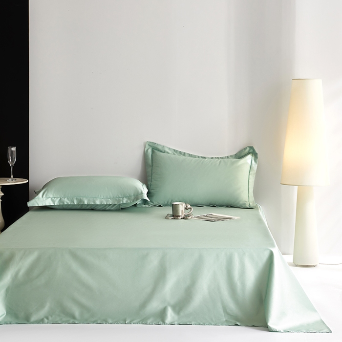 91家纺网 家纺一手货源 找家纺 2025年新款100支纯棉长绒棉全棉贡缎纯色枕套 薄荷绿