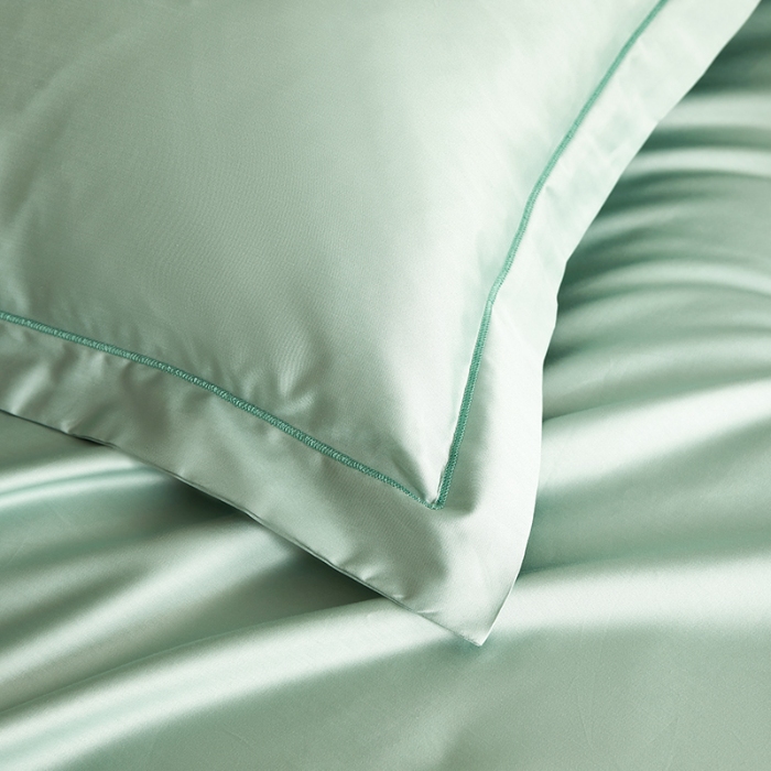 91家纺网 家纺一手货源 找家纺 2025年新款100支纯棉长绒棉全棉贡缎纯色枕套 薄荷绿