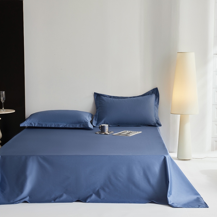 91家纺网 家纺一手货源 找家纺 2025年新款100支纯棉长绒棉全棉贡缎纯色枕套 宝石蓝