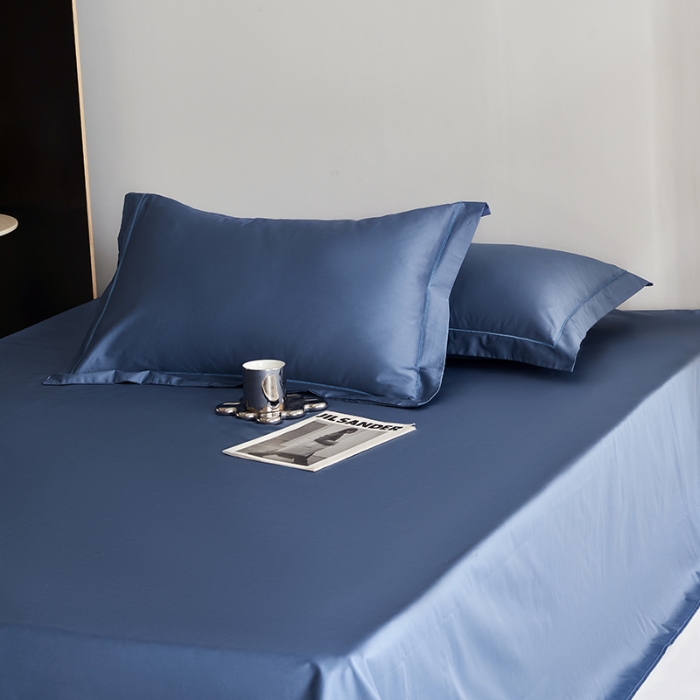 91家纺网 家纺一手货源 找家纺 2025年新款100支纯棉长绒棉全棉贡缎纯色枕套 宝石蓝