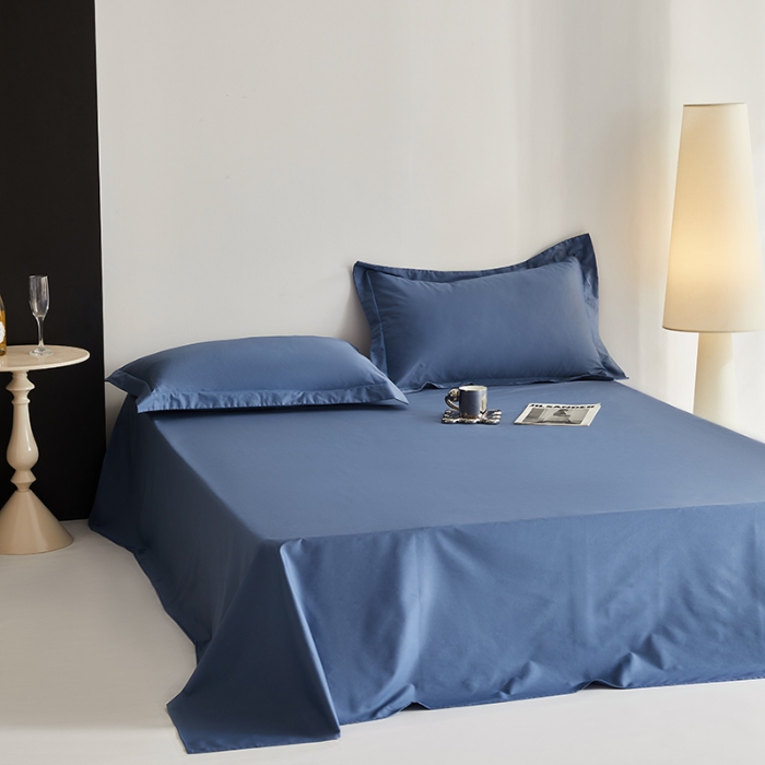 91家纺网 家纺一手货源 找家纺 2025年新款100支纯棉长绒棉全棉贡缎纯色枕套 宝石蓝