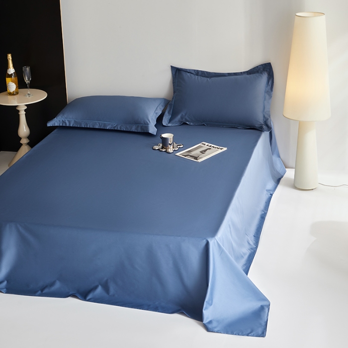 91家纺网 家纺一手货源 找家纺 2025年新款100支纯棉长绒棉全棉贡缎纯色枕套 宝石蓝