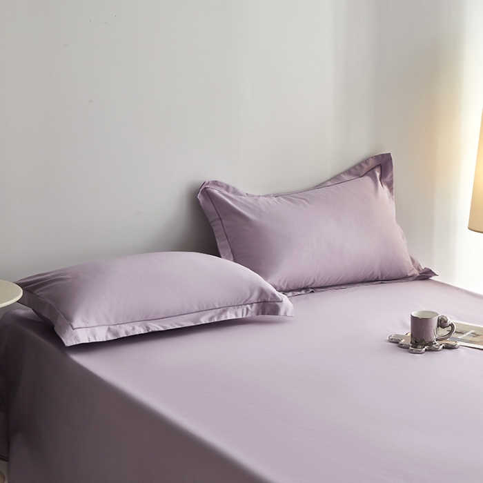 91家纺网 家纺一手货源 找家纺 2025年新款100支纯棉长绒棉全棉贡缎纯色枕套 风信紫