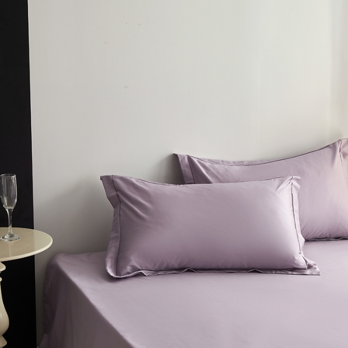 91家纺网 家纺一手货源 找家纺 2025年新款100支纯棉长绒棉全棉贡缎纯色枕套 风信紫
