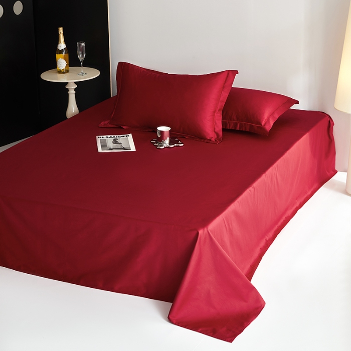 91家纺网 家纺一手货源 找家纺 2025年新款100支纯棉长绒棉全棉贡缎纯色枕套 贵族红