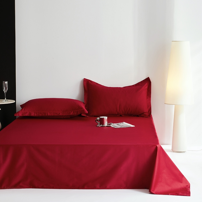 91家纺网 家纺一手货源 找家纺 2025年新款100支纯棉长绒棉全棉贡缎纯色枕套 贵族红