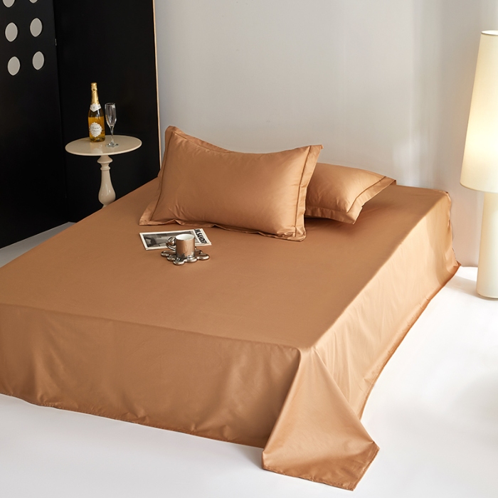 91家纺网 家纺一手货源 找家纺 2025年新款100支纯棉长绒棉全棉贡缎纯色枕套 拿铁棕