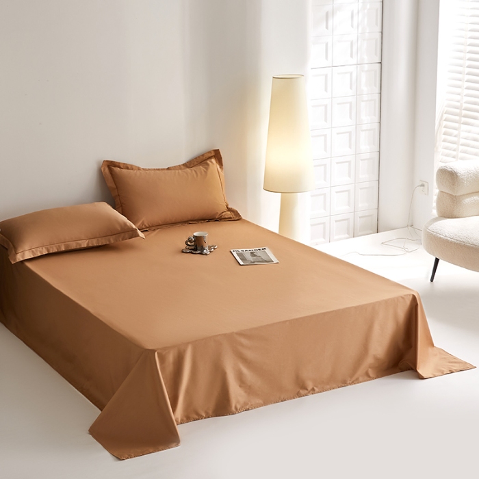 91家纺网 家纺一手货源 找家纺 2025年新款100支纯棉长绒棉全棉贡缎纯色枕套 拿铁棕