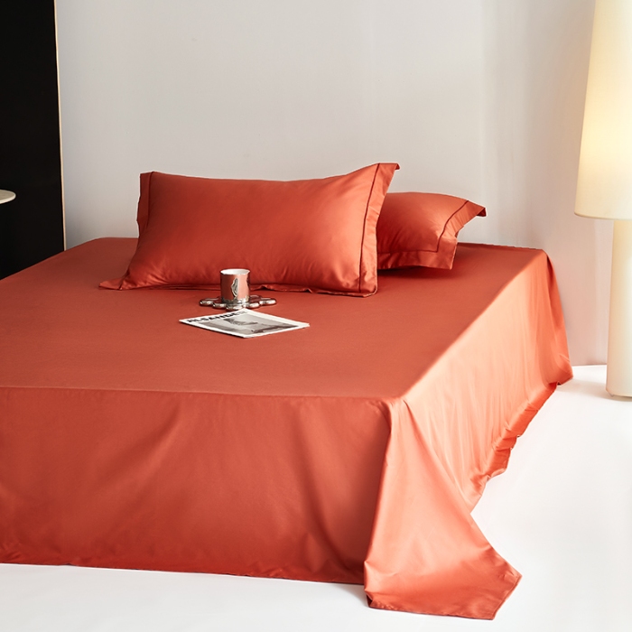 91家纺网 家纺一手货源 找家纺 2025年新款100支纯棉长绒棉全棉贡缎纯色枕套 南瓜红