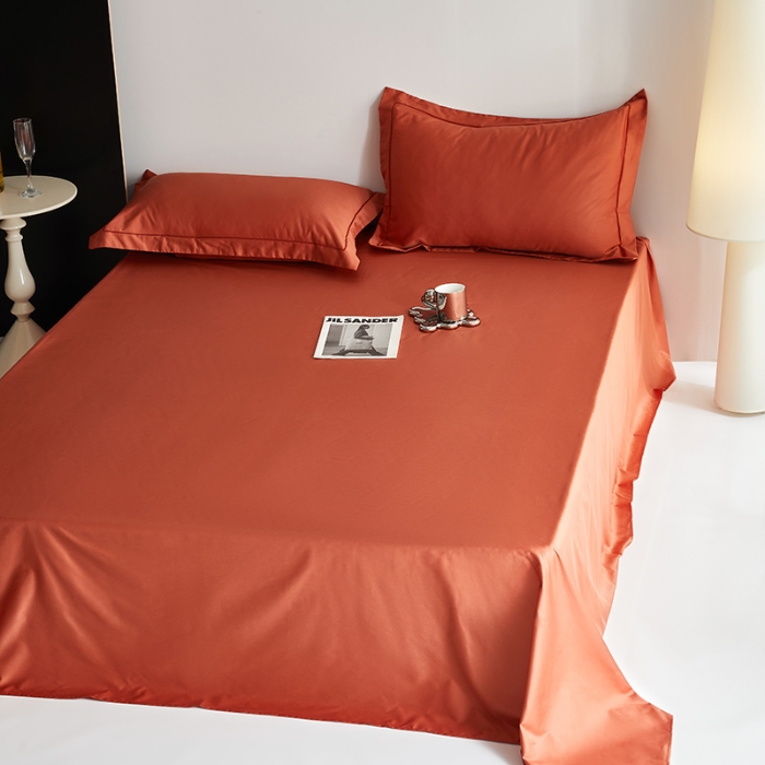 91家纺网 家纺一手货源 找家纺 2025年新款100支纯棉长绒棉全棉贡缎纯色枕套 南瓜红