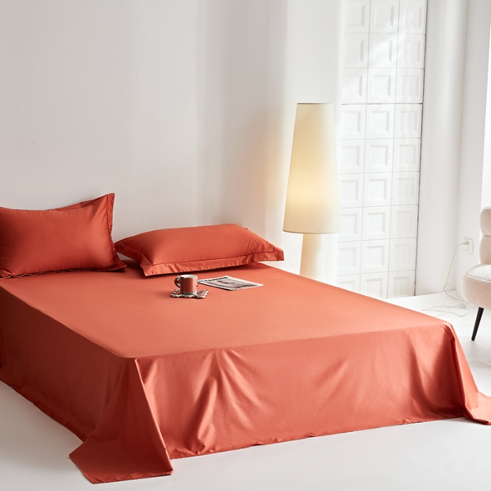 91家纺网 家纺一手货源 找家纺 2025年新款100支纯棉长绒棉全棉贡缎纯色枕套 南瓜红